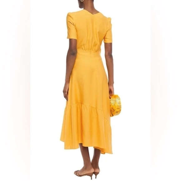 Sandro Paris Tamara Linen Asymmetric Cutout Gathered Twill Yellow Dress Size 34 - Picture 2 of 13